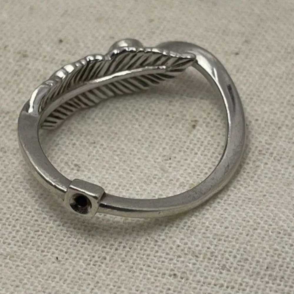 Sterling Silver Feather Wrap Ring with Dangle Cubic Zirconia Size 7.75 925 Plume